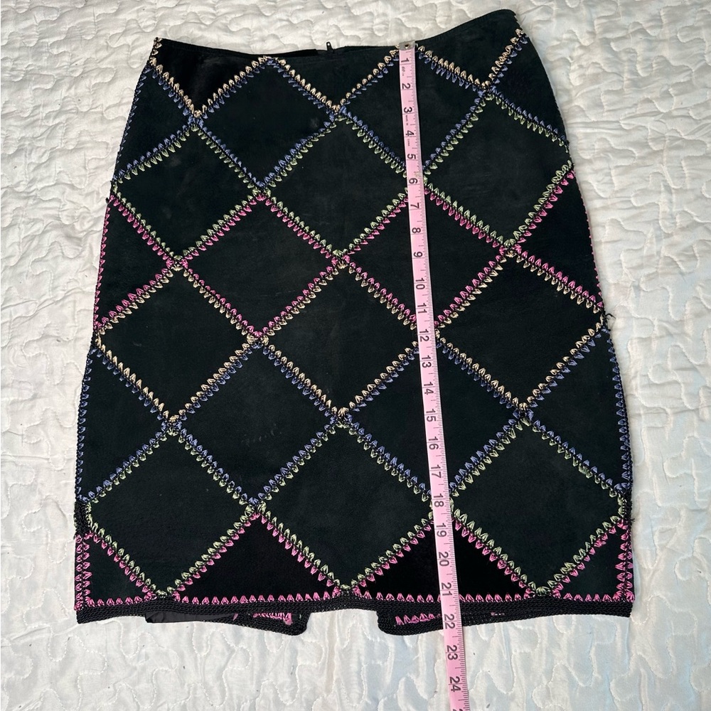 Vintage Margaret Godfrey Suede Leather Skirt Boho Y2K Patchwork Sz 6 - Picture 8 of 13